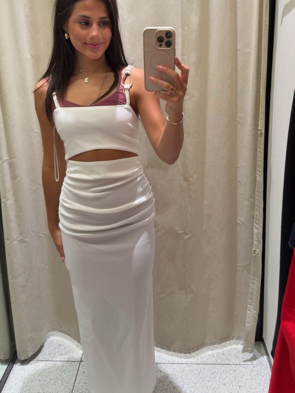 Zara White Cutout Midi Dress with Rope Straps